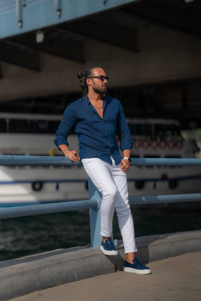 Navy Blue Linen Shirt - Image 2