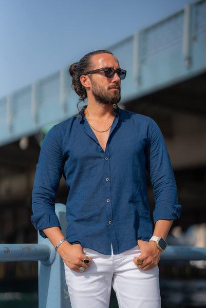 Navy Blue Linen Shirt - Image 3