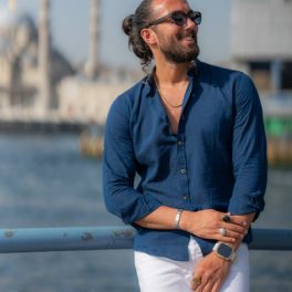 Navy Blue Linen Shirt