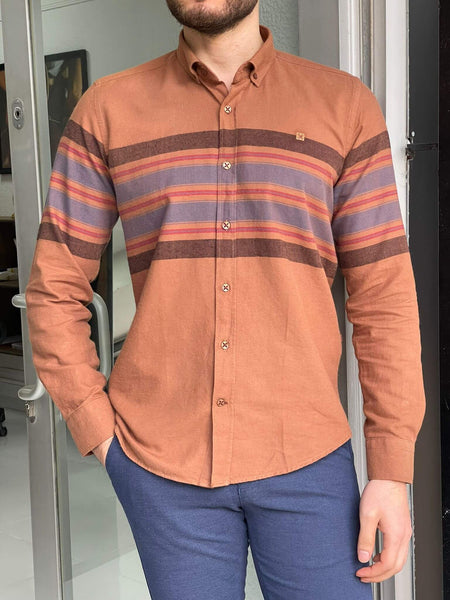 Patterned Camel Long Sleeve Shirt