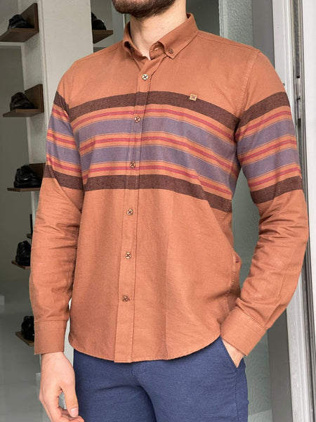 Patterned Camel Long Sleeve Shirt - Image 5
