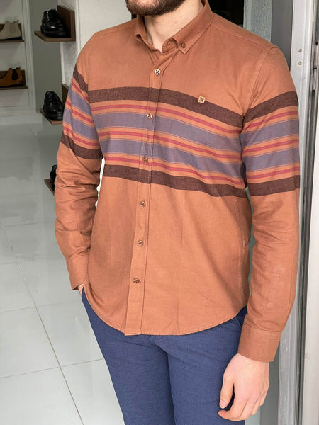 Patterned Camel Long Sleeve Shirt - Image 3