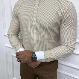 Striped Beige Long-Sleeved Shirt