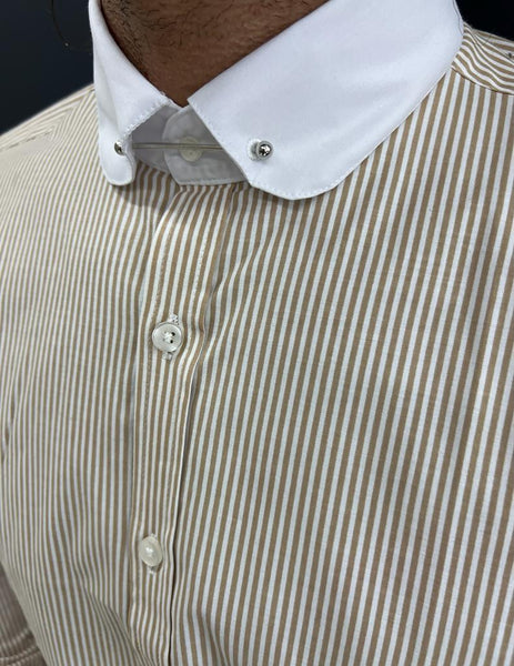 Striped Beige Long-Sleeved Shirt - Image 4
