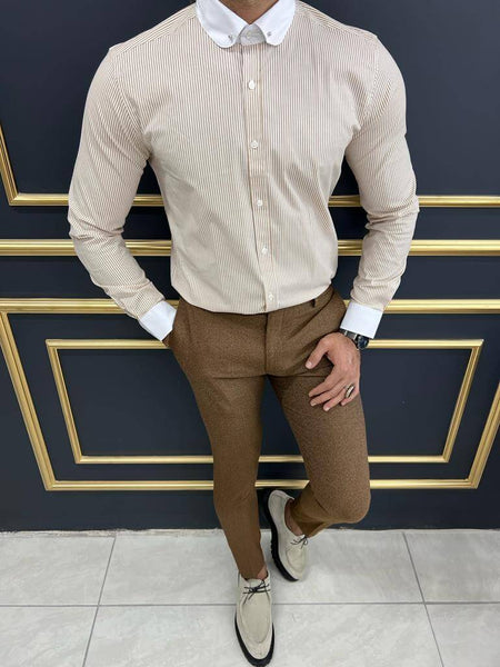 Striped Beige Long-Sleeved Shirt - Image 2