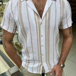 Striped Velev Collar Camel Shirt