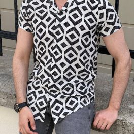 White Patterned Short Sleeve Shirt